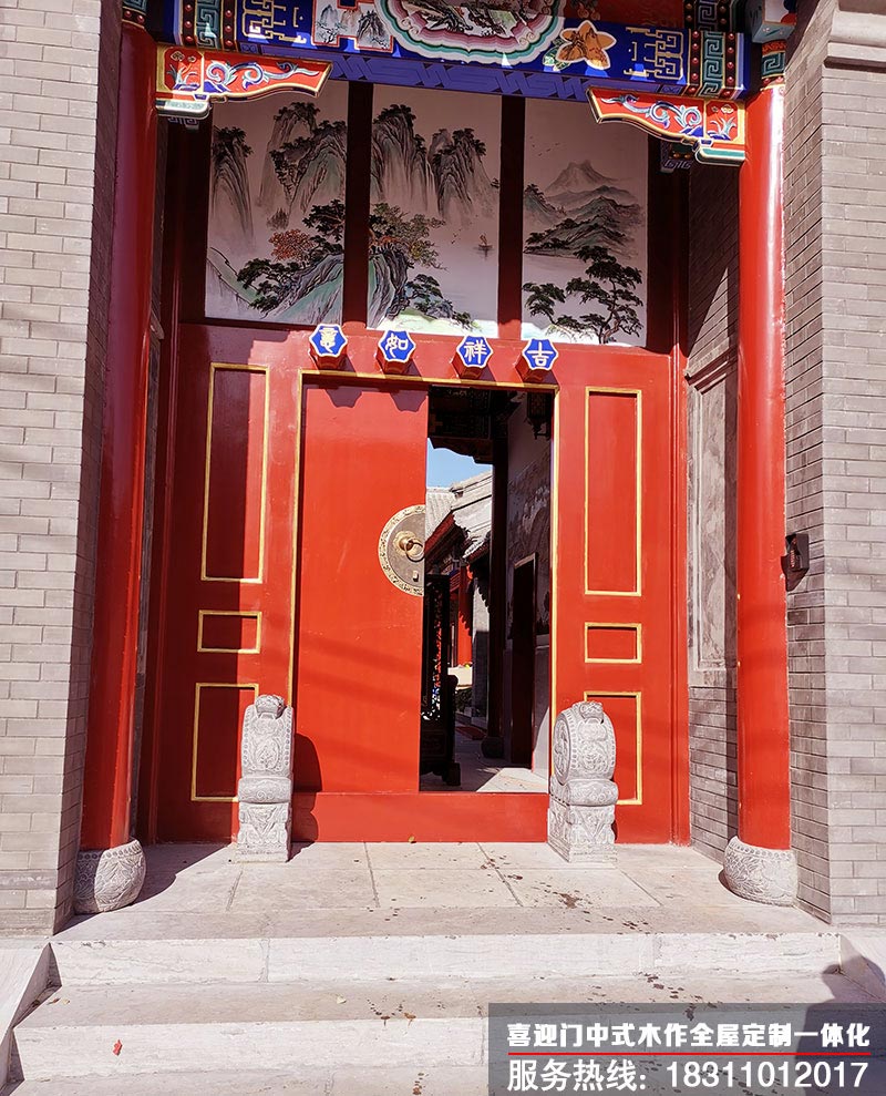 朱紅色的四合院中式大門(mén)